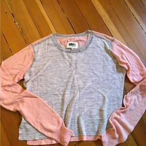 MM6 Maison Martin Margiela Pink and Gray Colorblock Crewneck Sweater